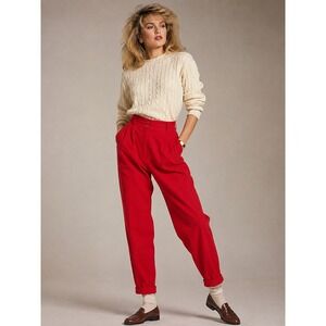 Smart Parts Corduroy Trousers 10 Red High Waisted Pleated Tapered Vintage  80s